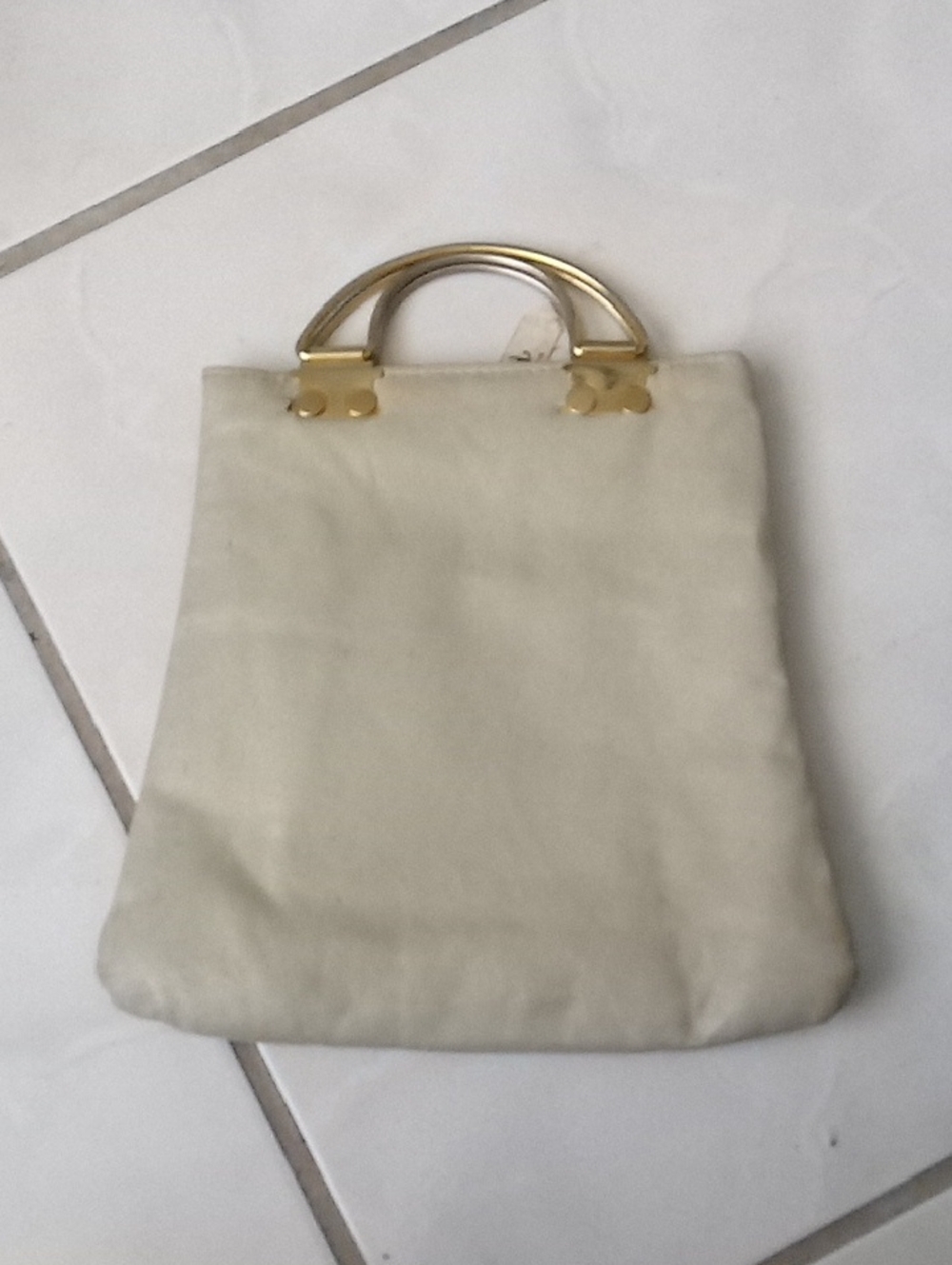Cream Mini Bag with Gold Arc Handles Made In Italy .Some Ruff Spots See Pic